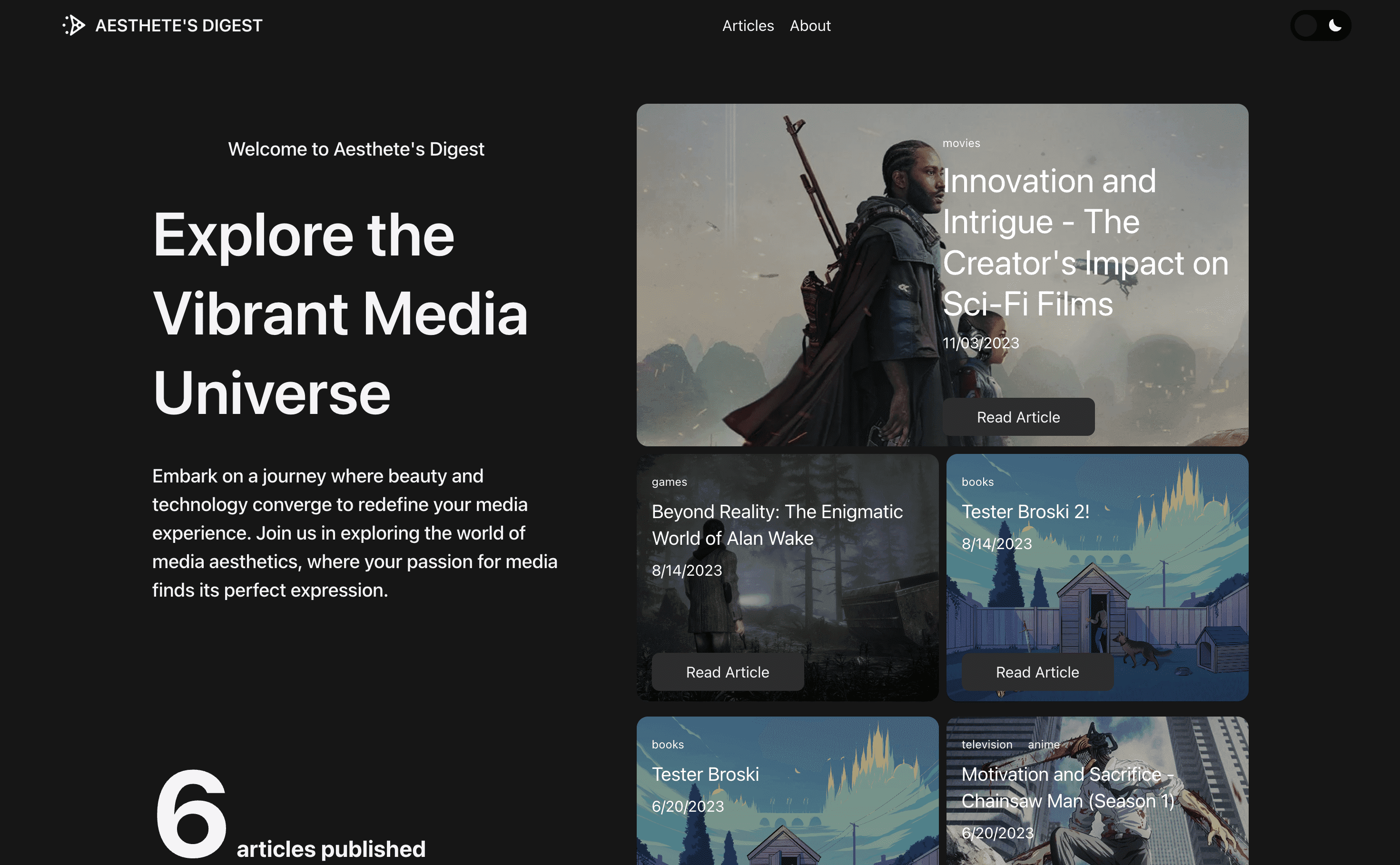 Screenshot of the blog website
